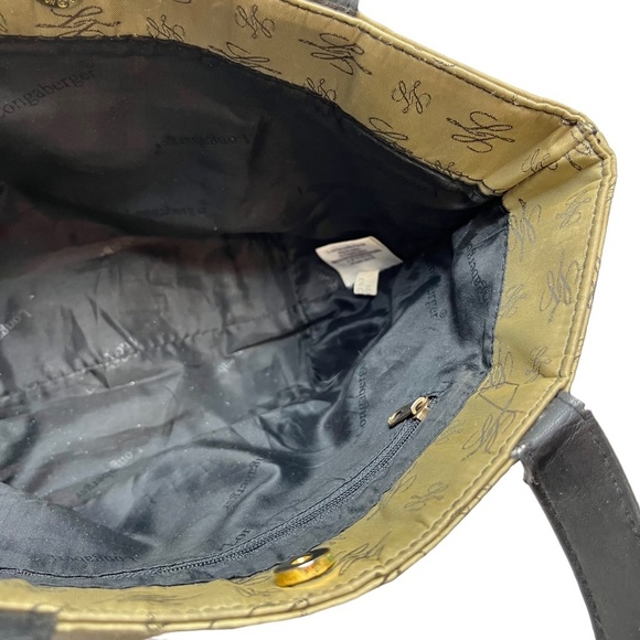 LONGABERGER Black Tan Double Handle Tote Shoulder Bag Genuine Leather Trim Purse - Picture 14 of 16